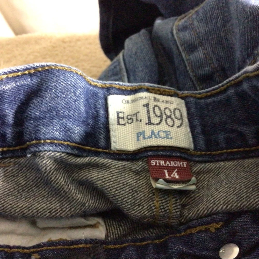The Children's Place Men's Straight Jeans - Dark Blue with Brown Stitching